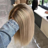 Straight Blonde Balayage with Natural Dark Roots Human Hair Lace Front Wig - Everyday Wigs